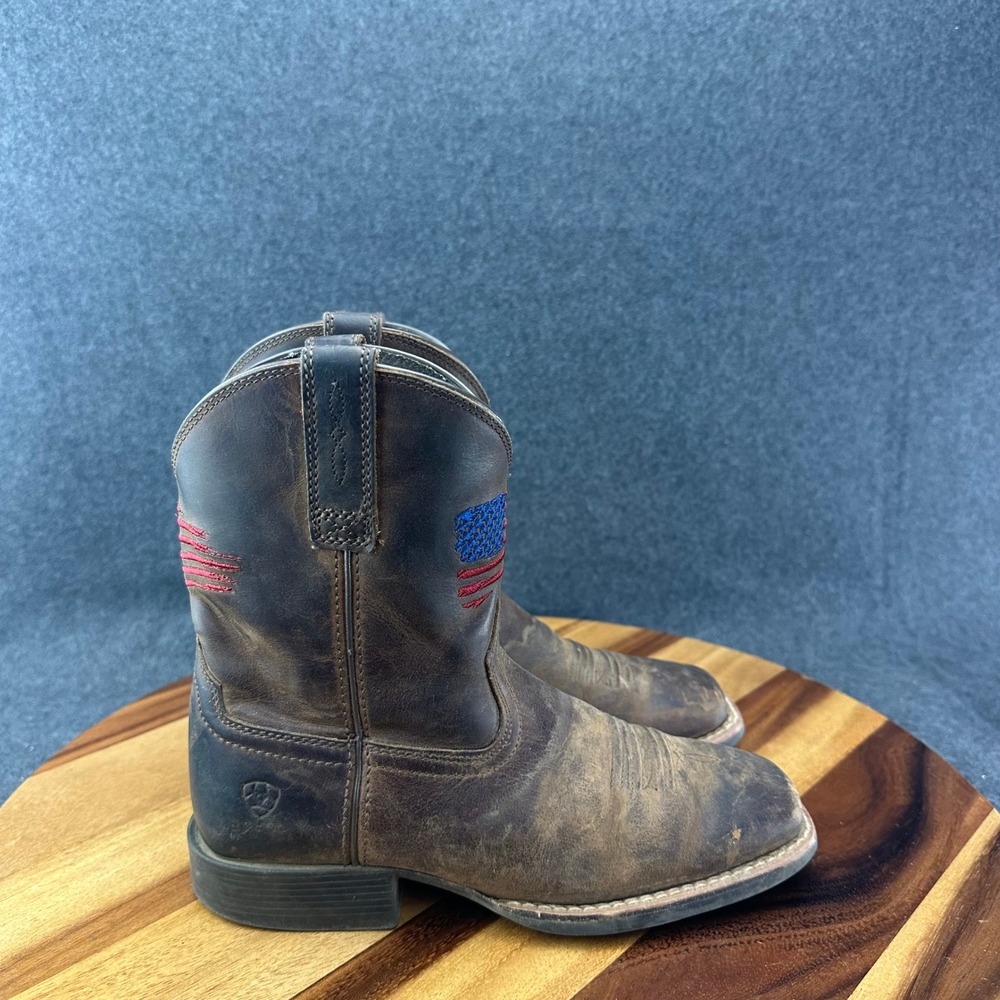 Ariat Kids Patriot Western Boot Brown Leather 10034408 Flag Embroidered Sz 2